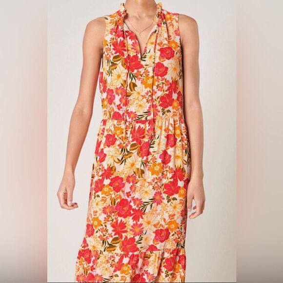 Sugarlips NWT Didion Floral Split Neck Tiered Maxi XS Sleeveless Relaxed Fit - Picture 2 of 12